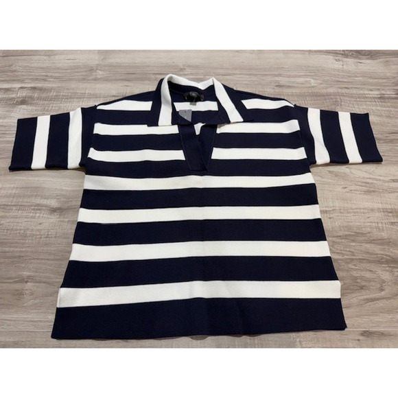 NWT Ann Taylor Women's Black/White Striped Polo Crop Sweater Top - Size M/P - Picture 3 of 12